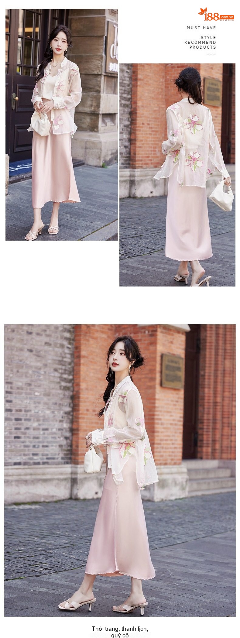 Áo Khoác Cardigan Nữ Mỏng Thêu Hoa Văn Gấm Nút Tàu Organza Chống Nắng Màu Kem chi tiết 17