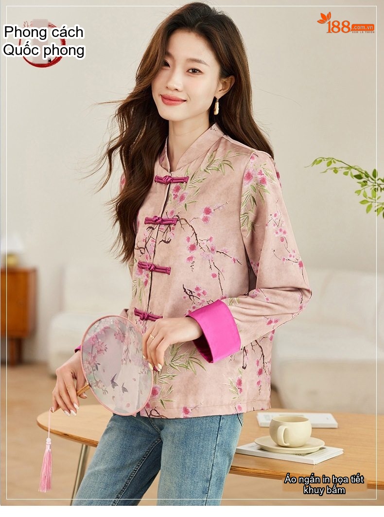 Áo Khoác Cardigan Nữ Thêu Hoa Cổ Điển Khuy Tàu Phong Cách Trung Hoa Nhẹ Nhàng Màu Hồng chi tiết 1