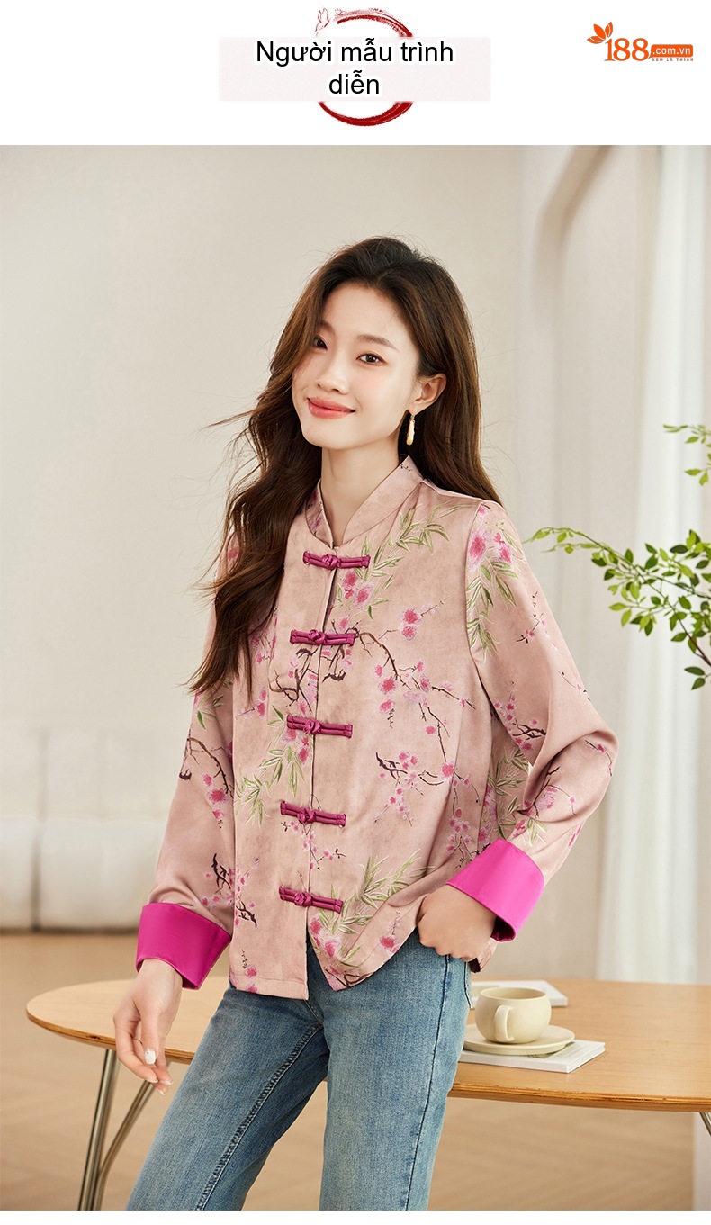 Áo Khoác Cardigan Nữ Thêu Hoa Cổ Điển Khuy Tàu Phong Cách Trung Hoa Nhẹ Nhàng Màu Hồng chi tiết 10
