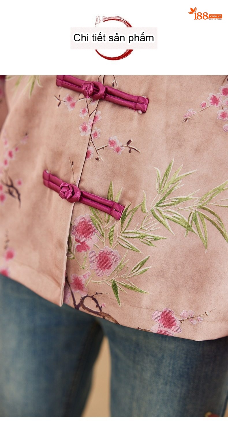 Áo Khoác Cardigan Nữ Thêu Hoa Cổ Điển Khuy Tàu Phong Cách Trung Hoa Nhẹ Nhàng Màu Hồng chi tiết 18