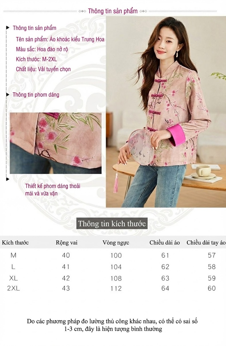 Áo Khoác Cardigan Nữ Thêu Hoa Cổ Điển Khuy Tàu Phong Cách Trung Hoa Nhẹ Nhàng Màu Hồng chi tiết 9