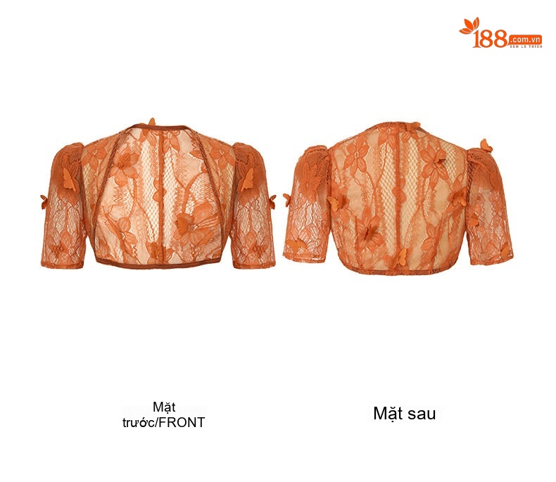 Áo Khoác Cardigan Ren Mỏng Mùa Hè Tay Ngắn Màu Cam chi tiết 4