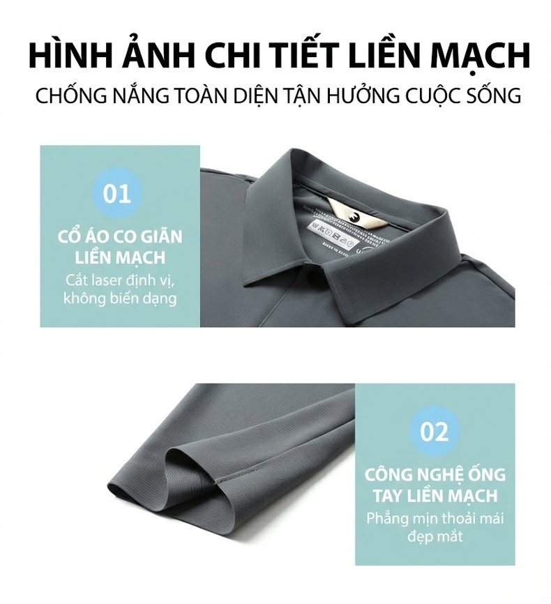 Áo Khoác Chống Nắng Nam Không Đường May Co Giãn Cổ Bẻ Siêu Mỏng Màu Xám chi tiết 6