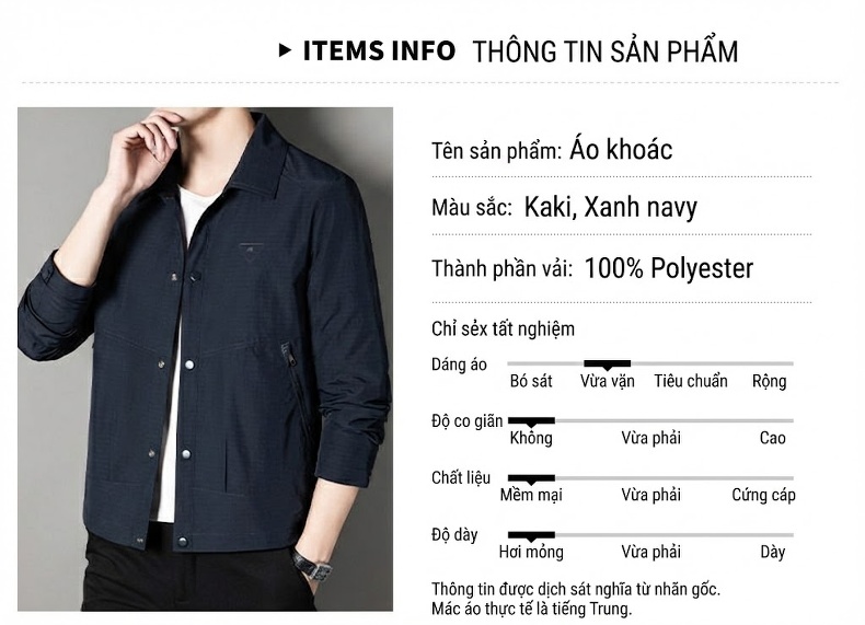 Áo Khoác Công Sở Nam Cổ Bẻ Tay Lỡ Mỏng Nhẹ Màu Be, Xanh Navy chi tiết 7