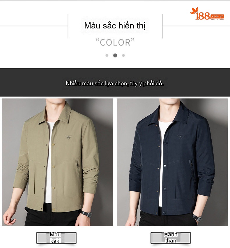 Áo Khoác Công Sở Nam Cổ Bẻ Tay Lỡ Mỏng Nhẹ Màu Be, Xanh Navy chi tiết 8