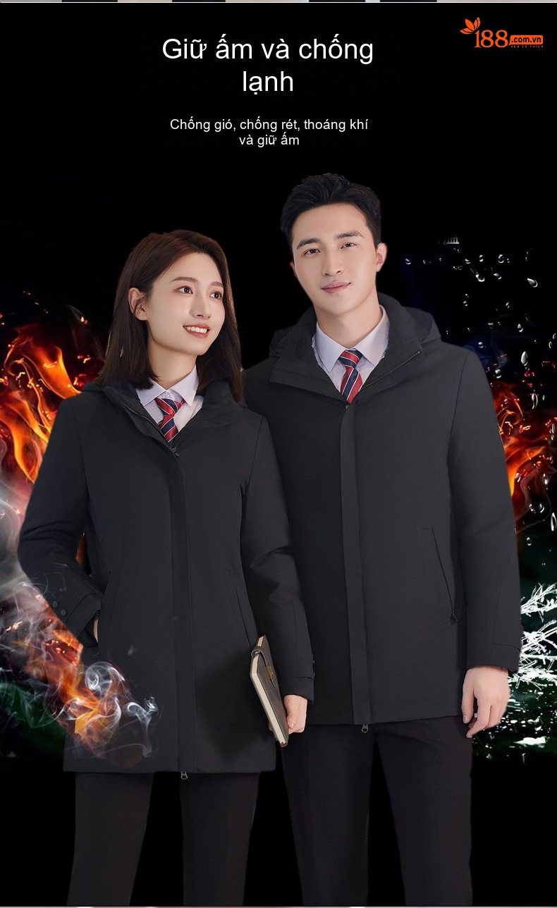Áo Khoác Cotton Dáng Dài Unisex Có Mũ Trùm Đầu Dày Dặn Phong Cách Công Sở Màu Đen chi tiết 3