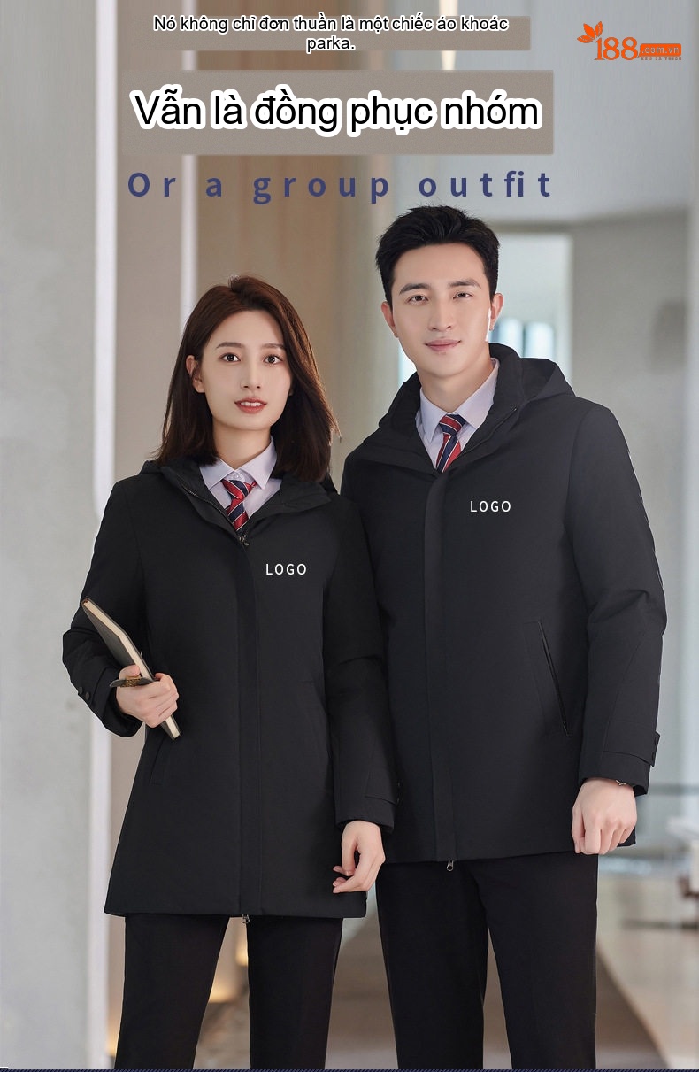 Áo Khoác Cotton Dáng Dài Unisex Có Mũ Trùm Đầu Dày Dặn Phong Cách Công Sở Màu Đen chi tiết 4