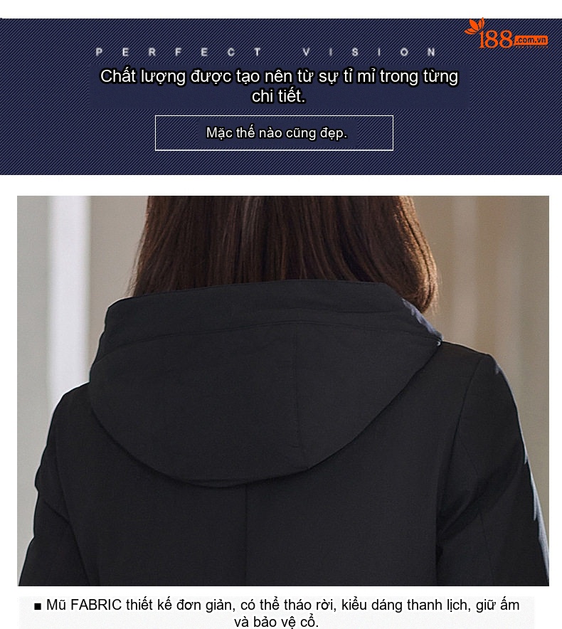 Áo Khoác Cotton Dáng Dài Unisex Có Mũ Trùm Đầu Dày Dặn Phong Cách Công Sở Màu Đen chi tiết 7