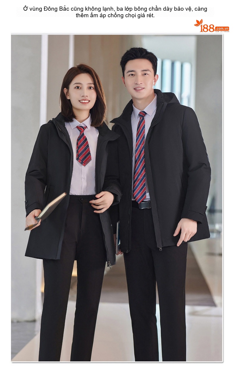 Áo Khoác Cotton Dáng Dài Unisex Có Mũ Trùm Đầu Dày Dặn Phong Cách Công Sở Màu Đen chi tiết 12