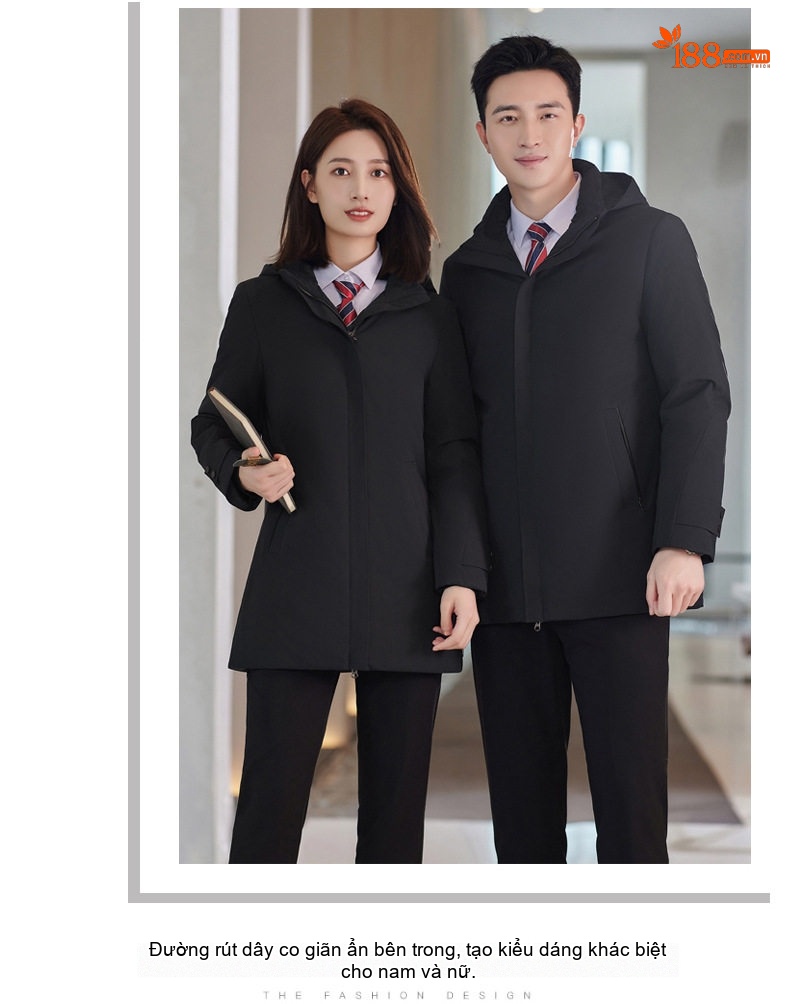 Áo Khoác Cotton Dáng Dài Unisex Có Mũ Trùm Đầu Dày Dặn Phong Cách Công Sở Màu Đen chi tiết 15