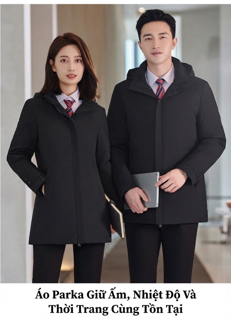 Áo Khoác Cotton Dáng Dài Unisex Có Mũ Trùm Đầu Dày Dặn Phong Cách Công Sở Màu Đen chi tiết 16