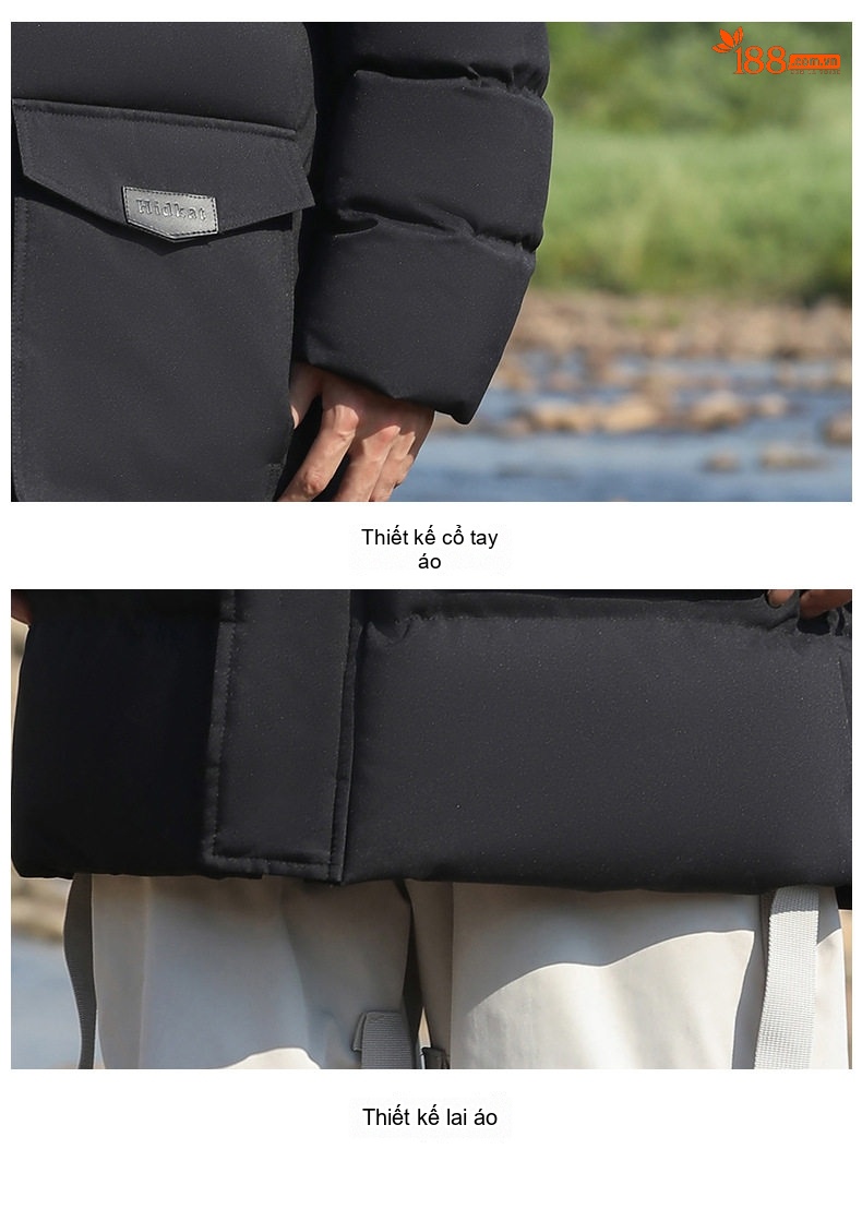 Áo Khoác Cotton Nam Dáng Dài Cỡ Lớn Có Mũ Lông Rời Dày Dặn Màu Đen, Xanh Rêu, Xanh Navy chi tiết 21