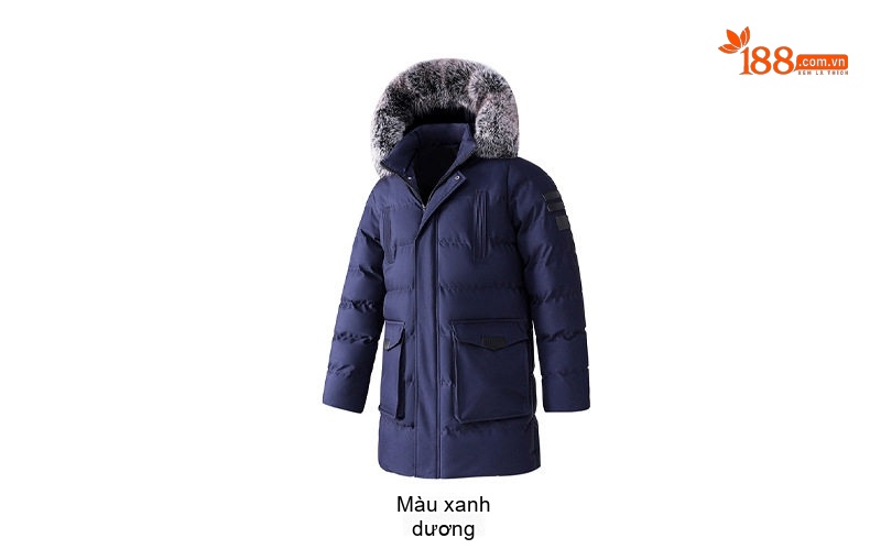 Áo Khoác Cotton Nam Dáng Dài Cỡ Lớn Có Mũ Trùm Đầu Lông To Dày Dặn Màu Đen, Xanh Navy, Xanh Rêu chi tiết 8