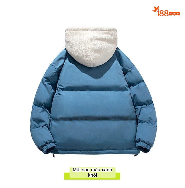 Áo Khoác Cotton Nam Hai Lớp Mũ Trùm Đầu Lông Cừu Non Dáng Rộng Màu Hồng, Xanh, Trắng, Đen chi tiết 10