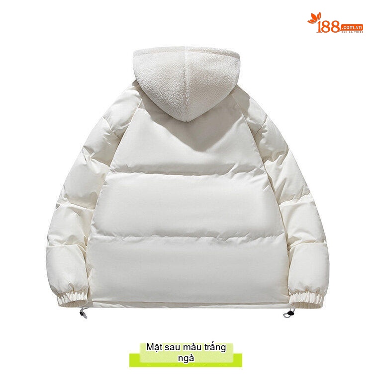 Áo Khoác Cotton Nam Hai Lớp Mũ Trùm Đầu Lông Cừu Non Dáng Rộng Màu Hồng, Xanh, Trắng, Đen chi tiết 12