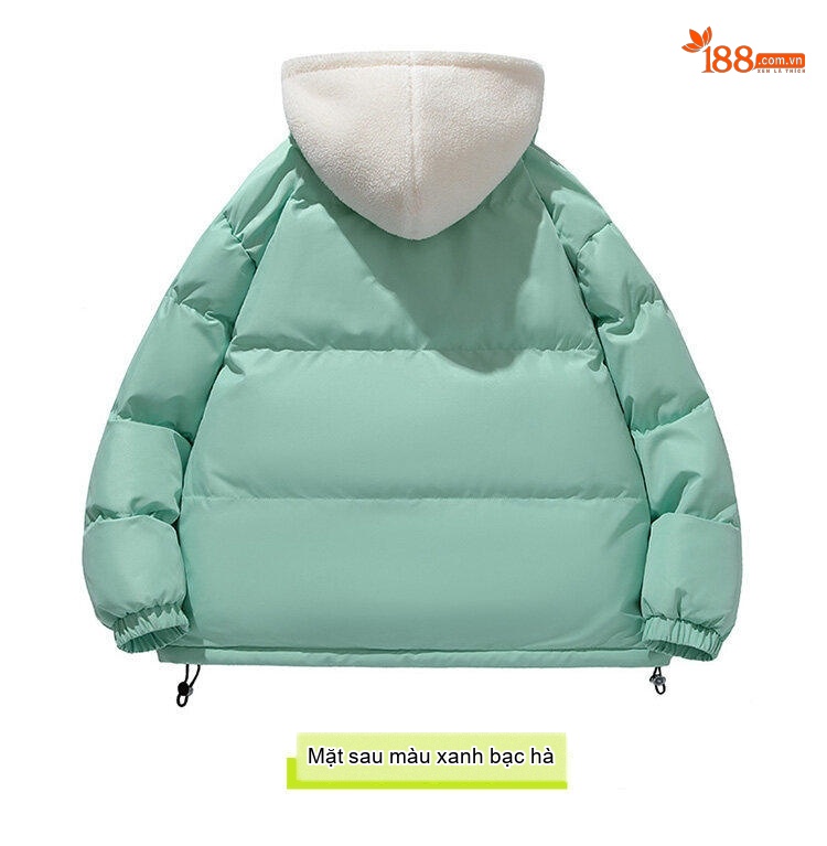 Áo Khoác Cotton Nam Hai Lớp Mũ Trùm Đầu Lông Cừu Non Dáng Rộng Màu Hồng, Xanh, Trắng, Đen chi tiết 16