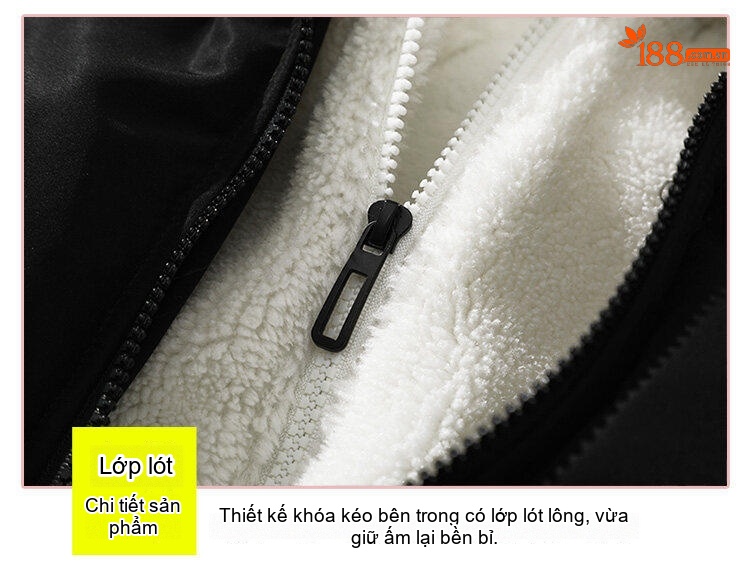 Áo Khoác Cotton Nam Hai Lớp Mũ Trùm Đầu Lông Cừu Non Dáng Rộng Màu Hồng, Xanh, Trắng, Đen chi tiết 19