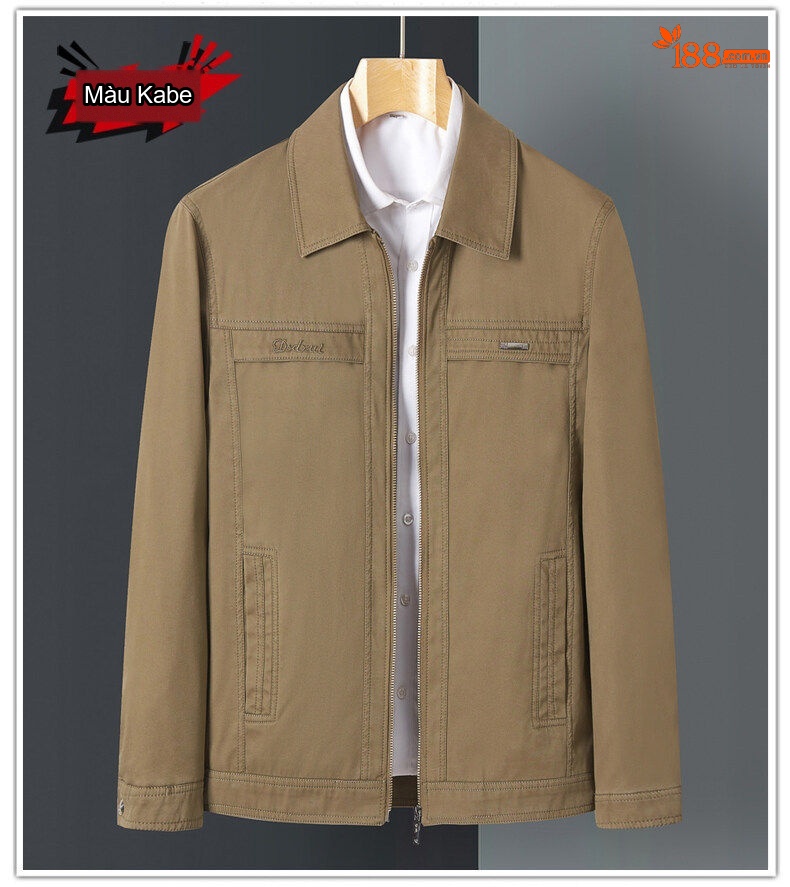 Áo Khoác Cotton Nam Mỏng Dáng Ôm Cổ Bẻ Khóa Kéo Màu Be, Xanh Rêu chi tiết 7