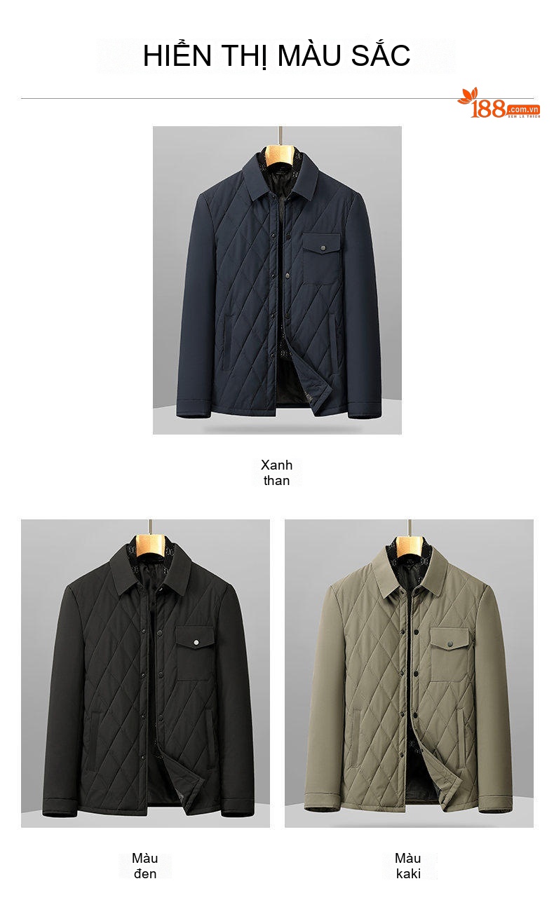 Áo Khoác Cotton Nam Trung Niên Cổ Lông Tơ Tằm Tháo Rời Màu Đen, Xanh Navy, Be chi tiết 8