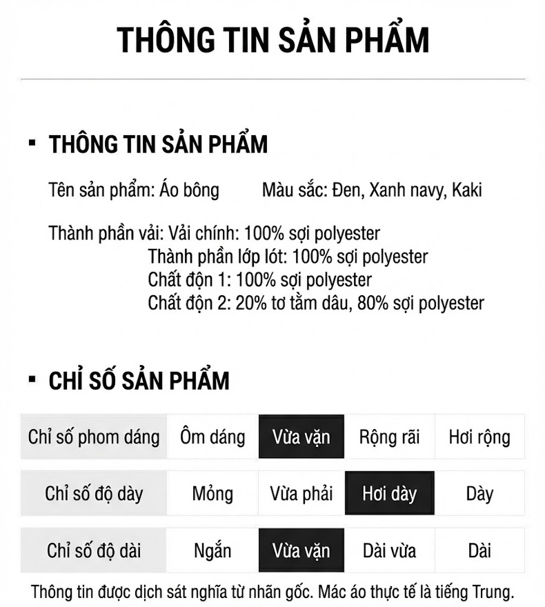 Áo Khoác Cotton Nam Trung Niên Cổ Lông Tơ Tằm Tháo Rời Màu Đen, Xanh Navy, Be chi tiết 9
