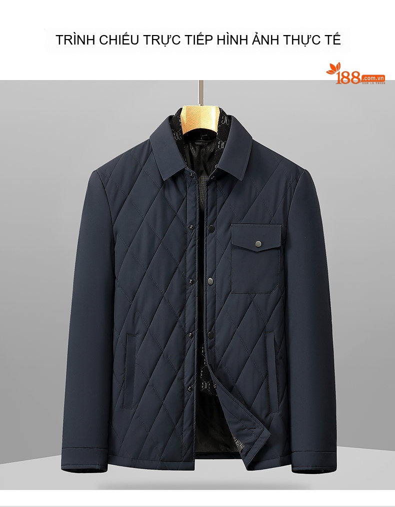 Áo Khoác Cotton Nam Trung Niên Cổ Lông Tơ Tằm Tháo Rời Màu Đen, Xanh Navy, Be chi tiết 11