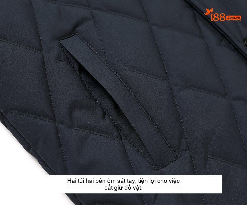 Áo Khoác Cotton Nam Trung Niên Cổ Lông Tơ Tằm Tháo Rời Màu Đen, Xanh Navy, Be chi tiết 20