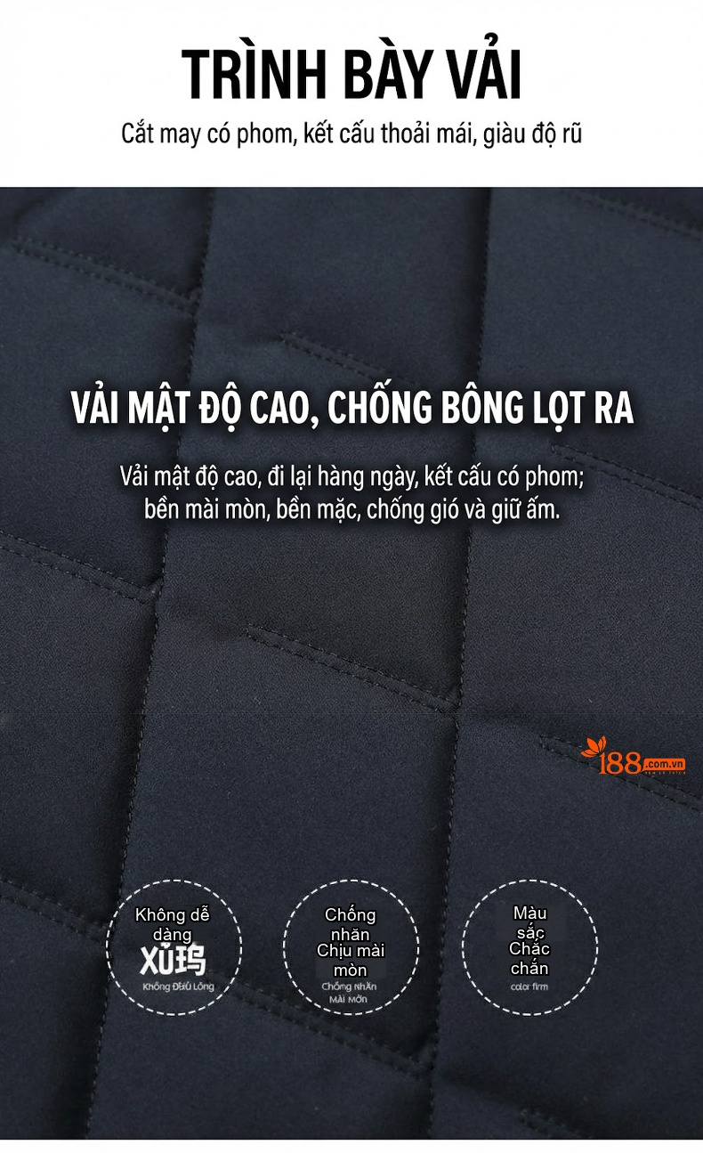 Áo Khoác Cotton Nam Trung Niên Cổ Lông Tơ Tằm Tháo Rời Màu Đen, Xanh Navy, Be chi tiết 2