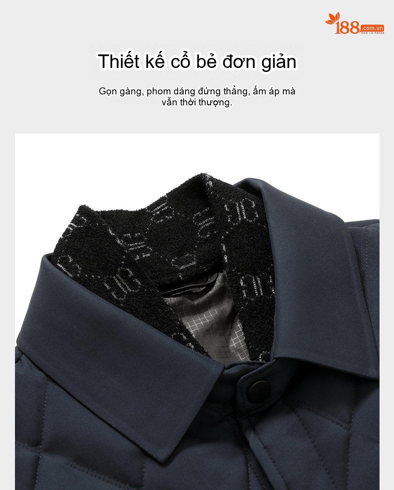Áo Khoác Cotton Nam Trung Niên Cổ Lông Tơ Tằm Tháo Rời Màu Đen, Xanh Navy, Be chi tiết 5