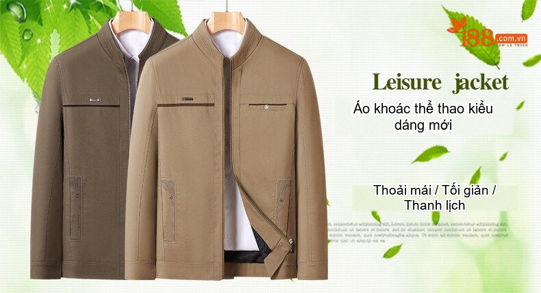 Áo Khoác Cotton Nam Trung Niên Cổ Trụ Khóa Kéo Ngắn Tay Màu Nâu chi tiết 1