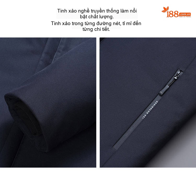Áo Khoác Cotton Nam Trung Niên Lót Lông Dày Dặn Có Mũ Trùm Đầu Màu Đen, Xanh Navy chi tiết 2