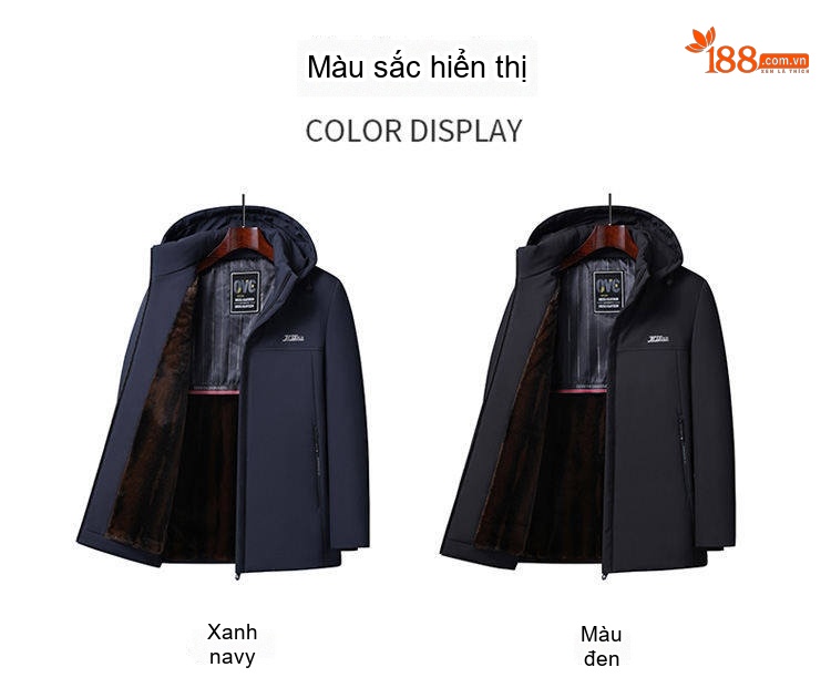 Áo Khoác Cotton Nam Trung Niên Lót Lông Dày Dặn Có Mũ Trùm Đầu Màu Đen, Xanh Navy chi tiết 7
