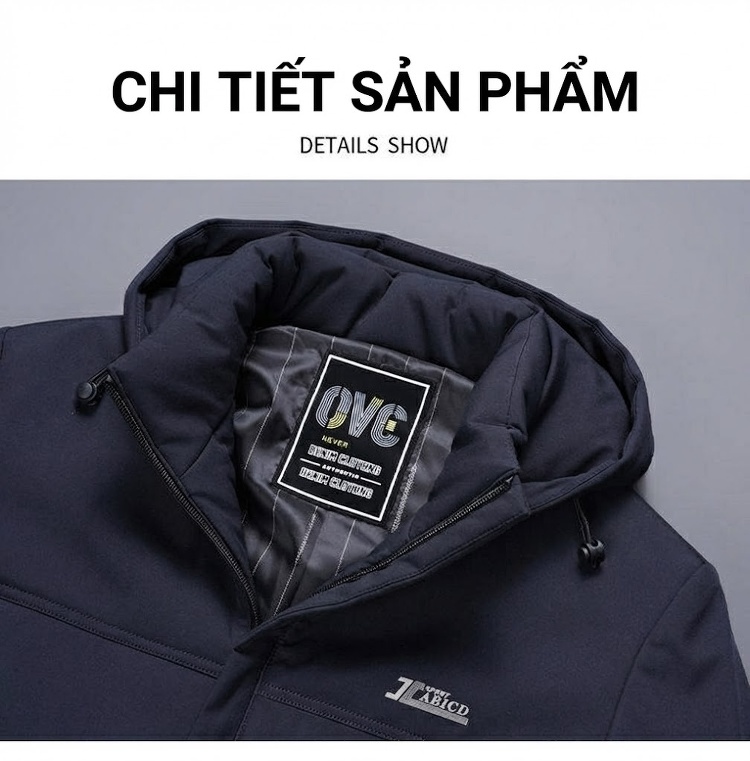 Áo Khoác Cotton Nam Trung Niên Lót Lông Dày Dặn Có Mũ Trùm Đầu Màu Đen, Xanh Navy chi tiết 12