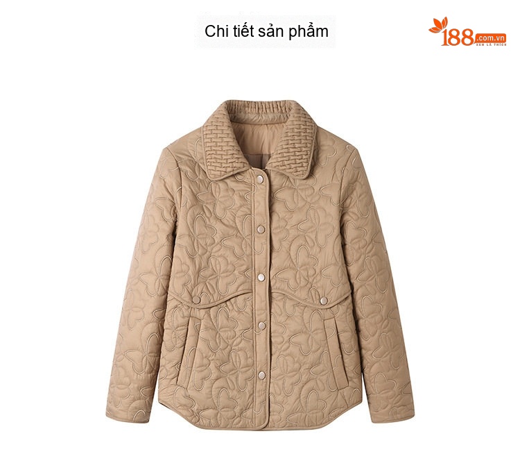 Áo Khoác Cotton Nữ Chần Bông Cổ Bẻ Dáng Ngắn Màu Be, Đen, Hồng chi tiết 30