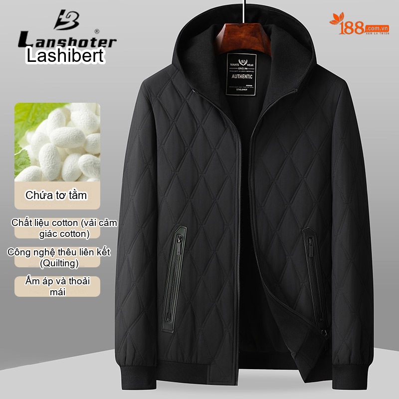 Áo Khoác Cotton Tơ Tằm Chần Bông Có Mũ Trùm Đầu Phong Cách Casual Màu Be, Đen