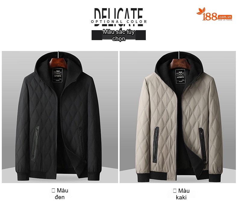 Áo Khoác Cotton Tơ Tằm Chần Bông Có Mũ Trùm Đầu Phong Cách Casual Màu Be, Đen chi tiết 8