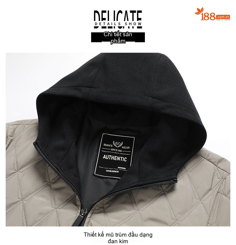 Áo Khoác Cotton Tơ Tằm Chần Bông Có Mũ Trùm Đầu Phong Cách Casual Màu Be, Đen chi tiết 15