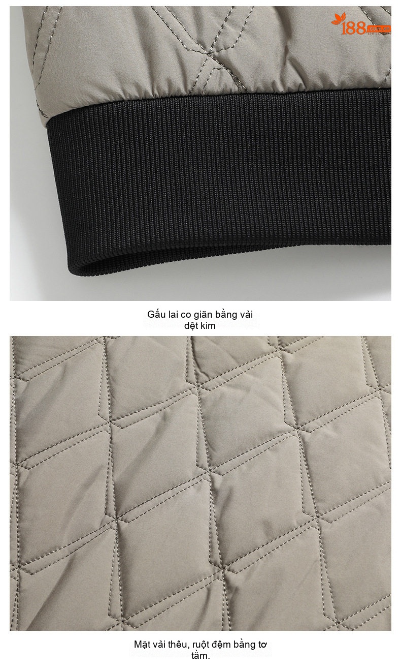 Áo Khoác Cotton Tơ Tằm Chần Bông Có Mũ Trùm Đầu Phong Cách Casual Màu Be, Đen chi tiết 18