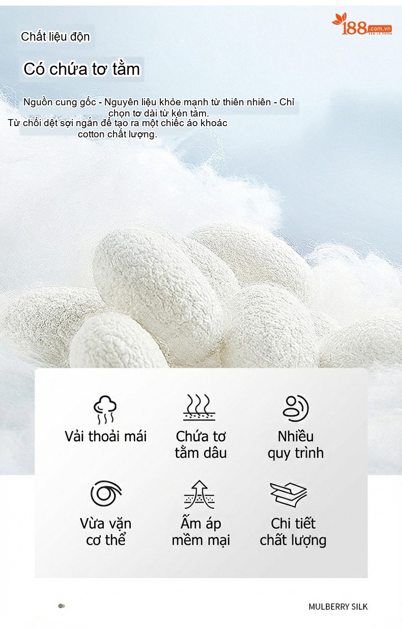 Áo Khoác Cotton Tơ Tằm Chần Bông Có Mũ Trùm Đầu Phong Cách Casual Màu Be, Đen chi tiết 6