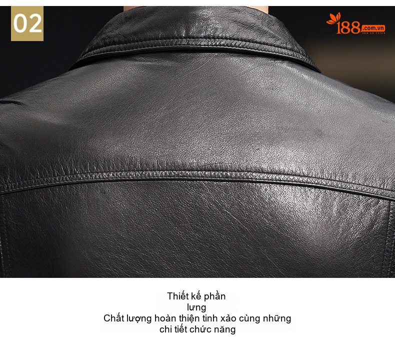 Áo Khoác Da Bò Đầu Lớp Dáng Ngắn Cổ Bẻ Ve Áo Khuy Cài Phong Cách Biker Màu Đen chi tiết 19