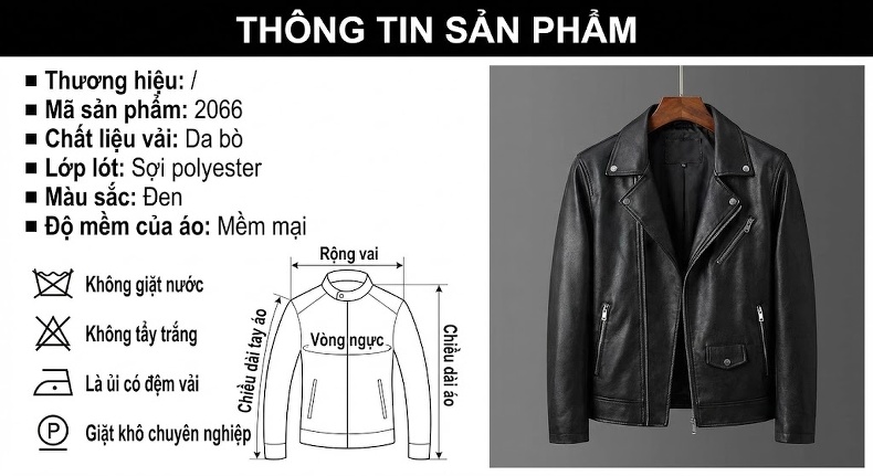 Áo Khoác Da Bò Nam Cổ Trụ Khóa Kéo Phong Cách Business Casual Màu Đen chi tiết 5