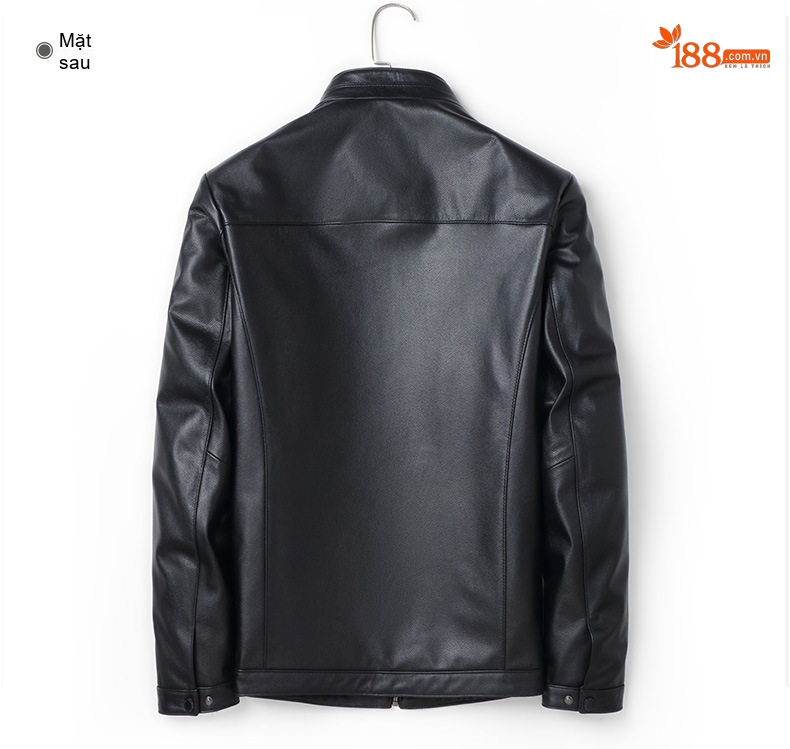 Áo Khoác Da Bò Nam Cổ Trụ Khóa Kéo Phong Cách Business Casual Màu Đen chi tiết 8