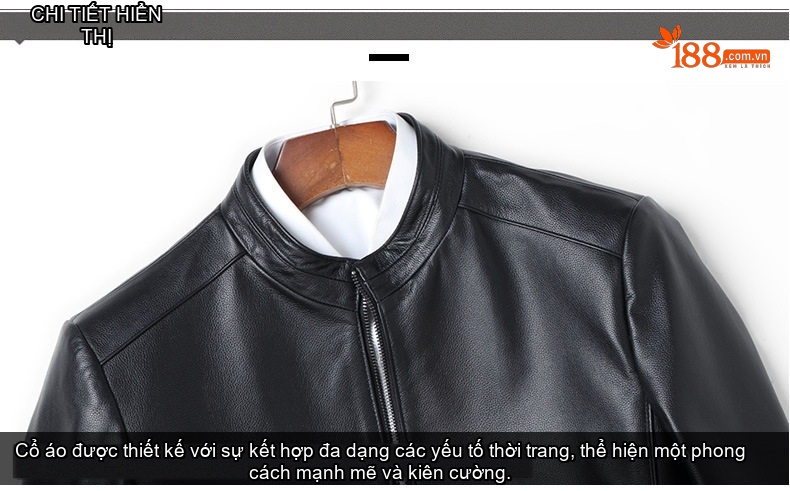 Áo Khoác Da Bò Nam Cổ Trụ Khóa Kéo Phong Cách Business Casual Màu Đen chi tiết 10