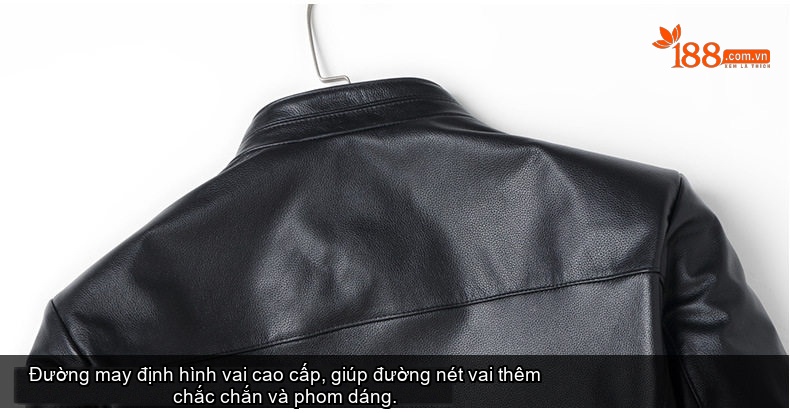 Áo Khoác Da Bò Nam Cổ Trụ Khóa Kéo Phong Cách Business Casual Màu Đen chi tiết 11