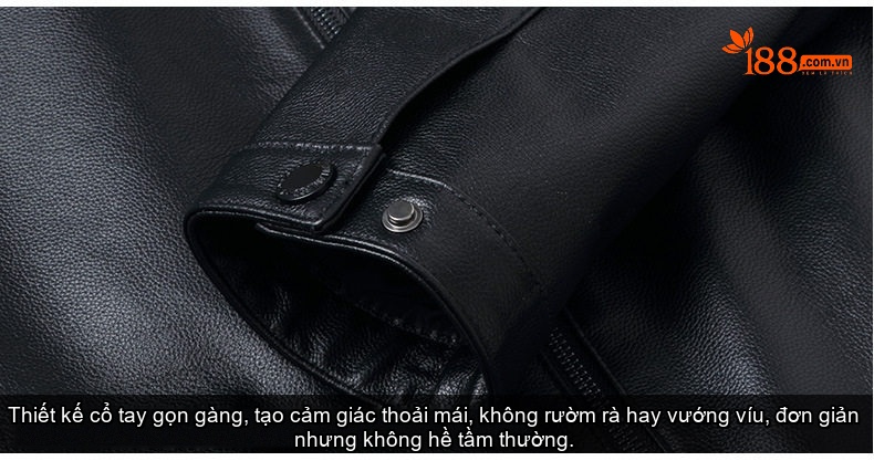 Áo Khoác Da Bò Nam Cổ Trụ Khóa Kéo Phong Cách Business Casual Màu Đen chi tiết 12