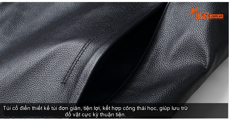 Áo Khoác Da Bò Nam Cổ Trụ Khóa Kéo Phong Cách Business Casual Màu Đen chi tiết 13