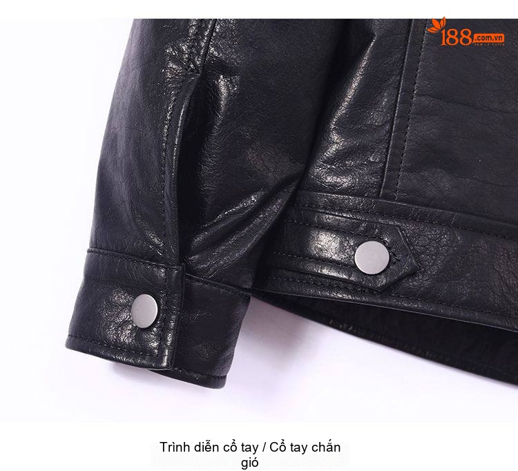 Áo Khoác Da Bò Nam Dáng Ngắn Cổ Bẻ Slim Fit Phong Cách Motor Màu Đen chi tiết 12