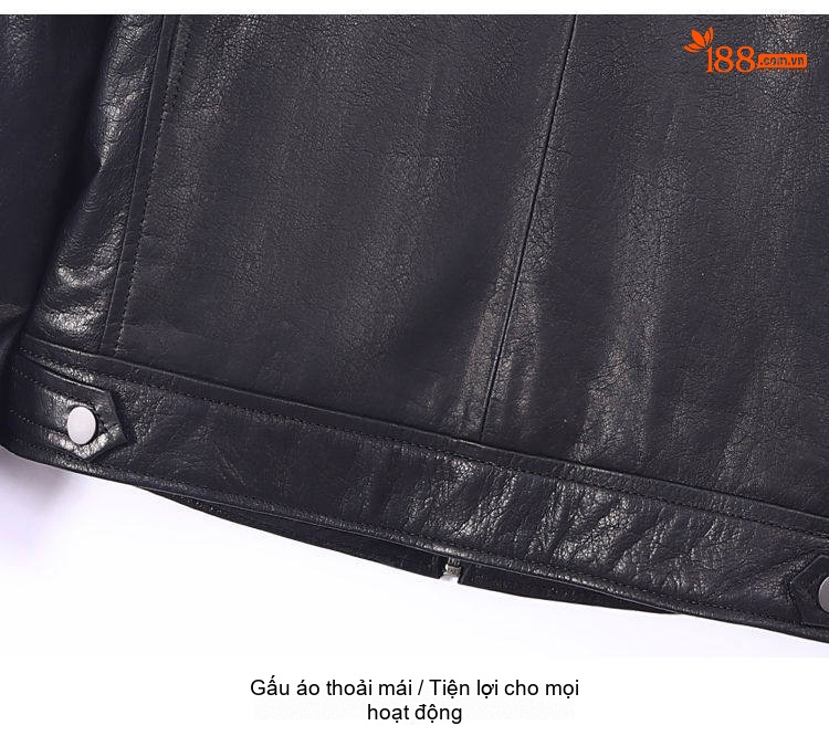 Áo Khoác Da Bò Nam Dáng Ngắn Cổ Bẻ Slim Fit Phong Cách Motor Màu Đen chi tiết 13