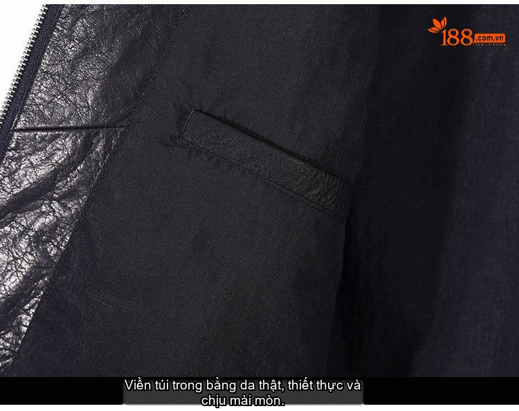 Áo Khoác Da Bò Nam Dáng Ngắn Cổ Bẻ Slim Fit Phong Cách Motor Màu Đen chi tiết 15