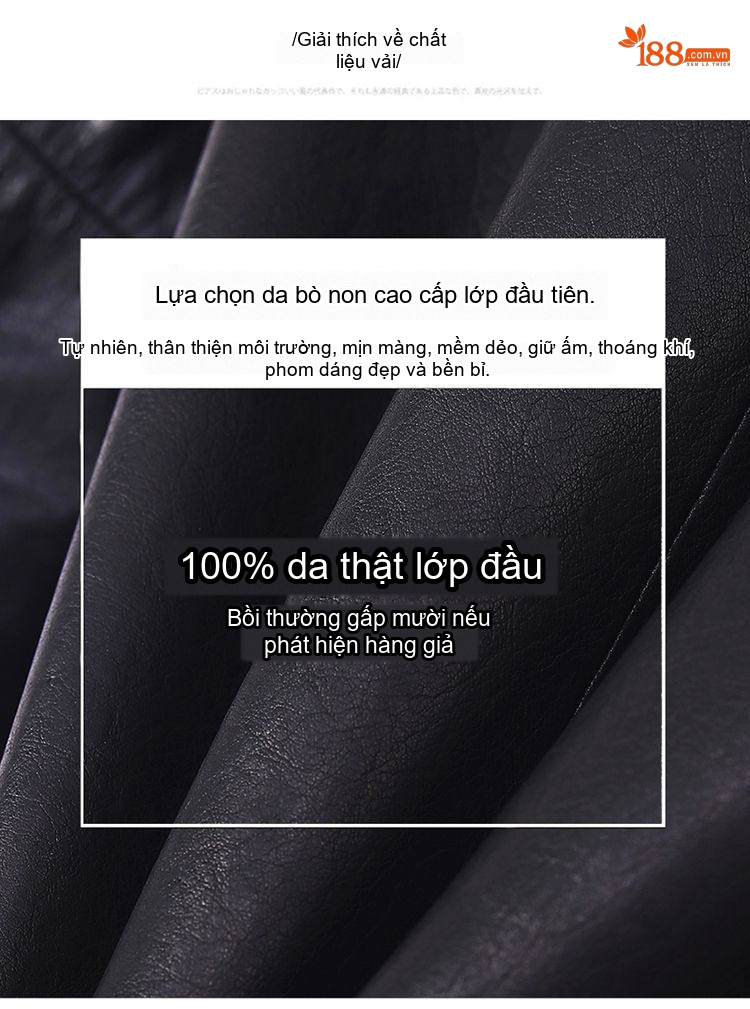 Áo Khoác Da Bò Nam Dáng Ngắn Cổ Bẻ Slim Fit Phong Cách Motor Màu Đen chi tiết 2