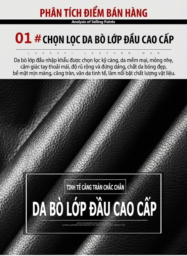 Áo Khoác Da Bò Nam Kiểu Motor Jacket Cổ chữ Vest Thời Trang Màu Đen chi tiết 5